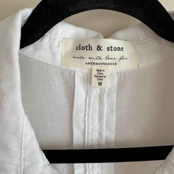 Cloth & Stone Pleated Top White Button Up Collared Long Sleeve Sz M Women's - Picture 2 of 3